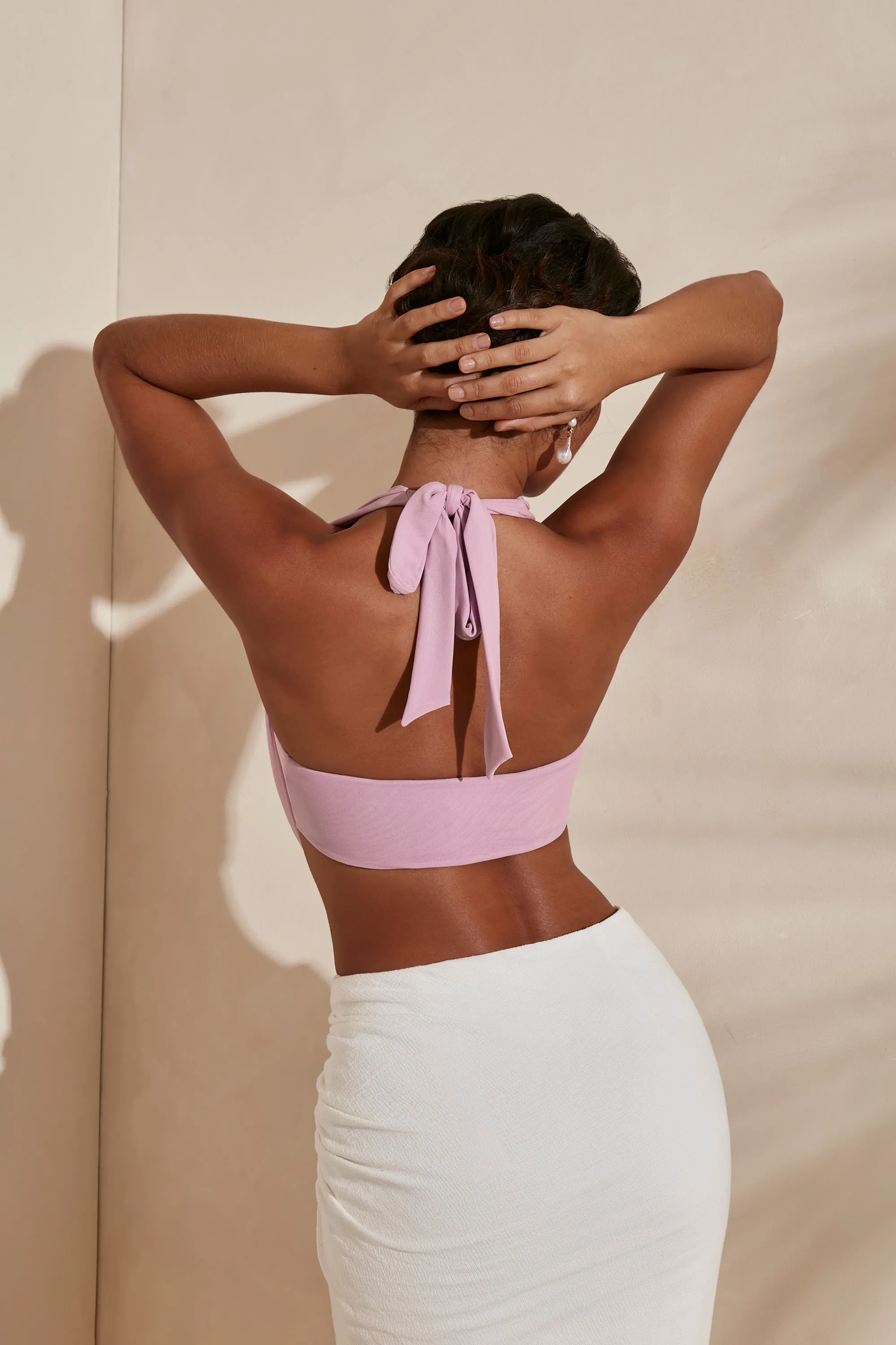 Halter Neck Plunge Cowl Crop Top in Pink sold by Oh Polly product image thumbnail 2