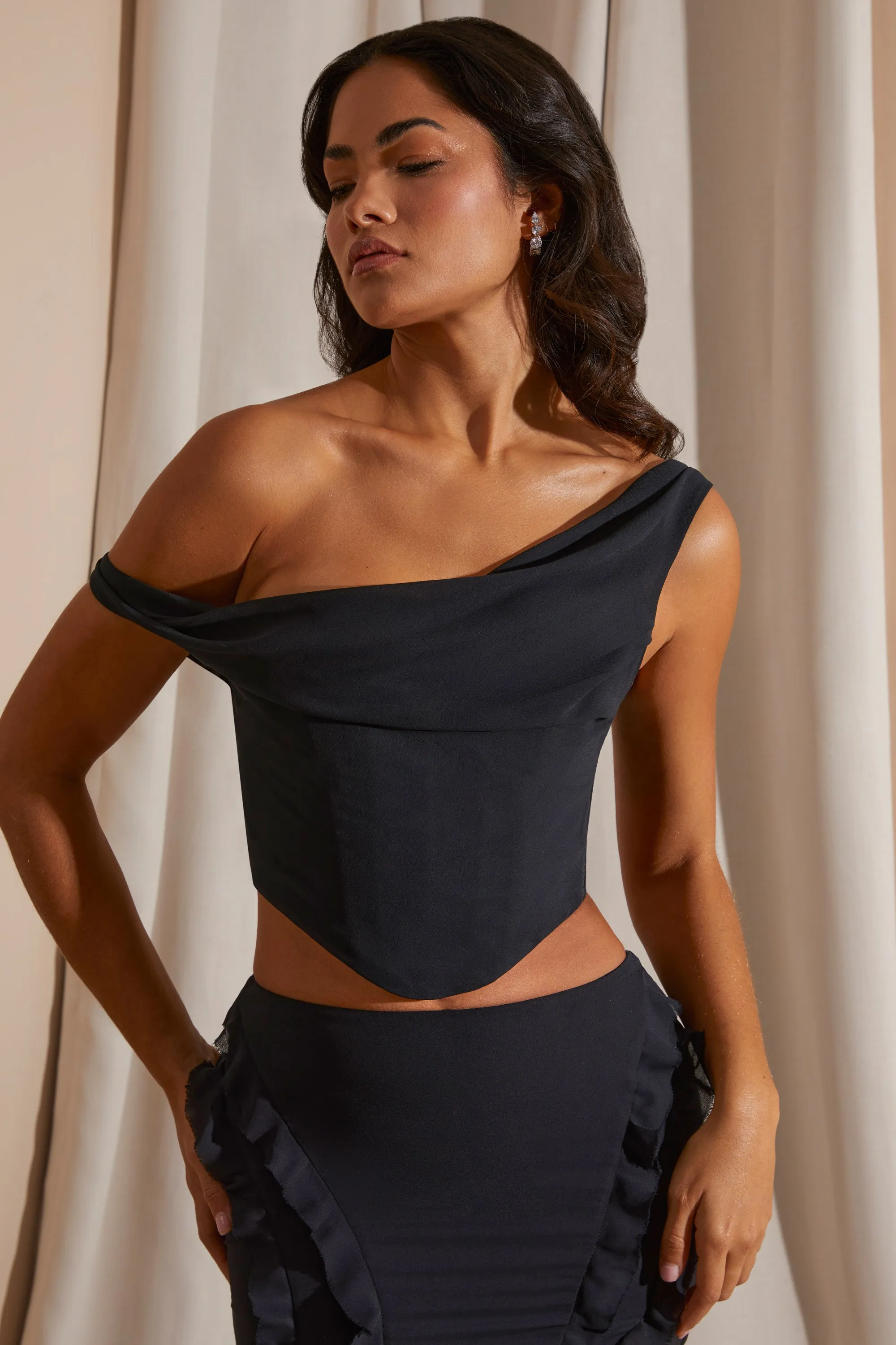 Draped Corset Crop Top in Black sold by Oh Polly product image thumbnail 5