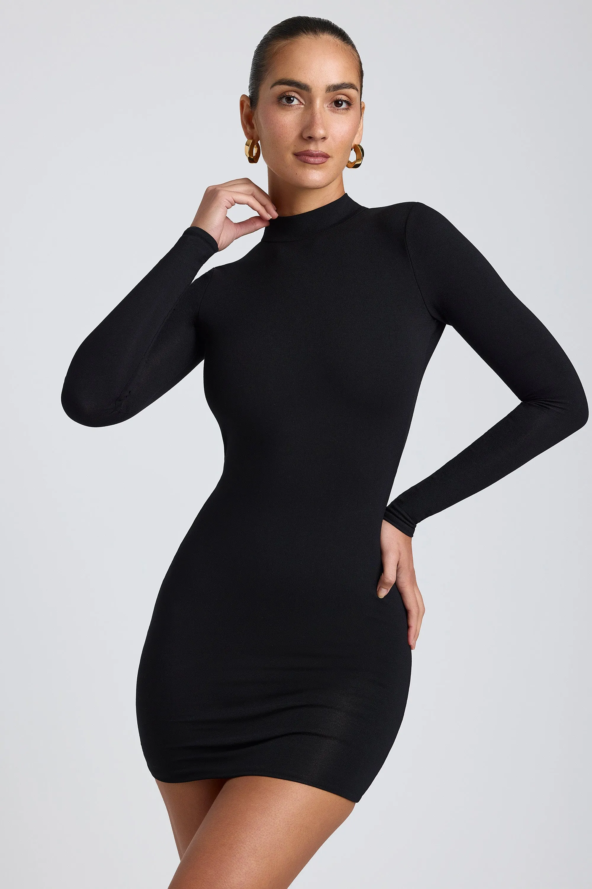 Modal Open-Back Long-Sleeve Mini Dress in Black sold by Oh Polly product image thumbnail 5