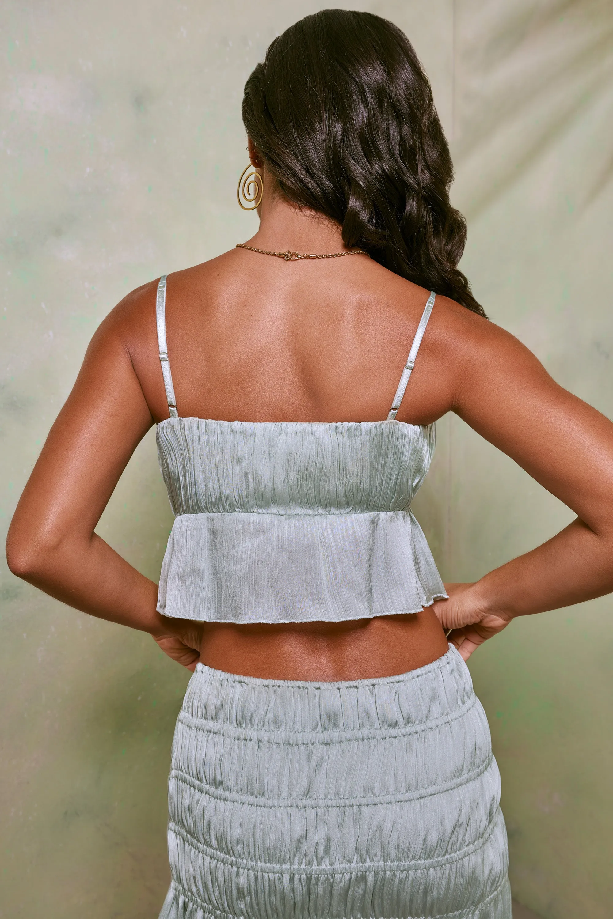 Shirred Tie Up Front Crop Top in Pastel Green sold by Oh Polly product image thumbnail 2