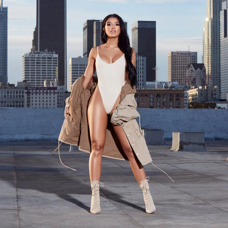 Bare Necessities Scoop Neck Low Back Double Layered Bodysuit in Cream sold by Oh Polly