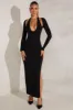 Long Sleeve Plunge Neck Maxi Dress in Black sold by Oh Polly