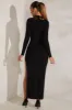 Long Sleeve Plunge Neck Maxi Dress in Black sold by Oh Polly