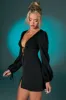Balloon Sleeve Mini Dress in Black sold by Oh Polly
