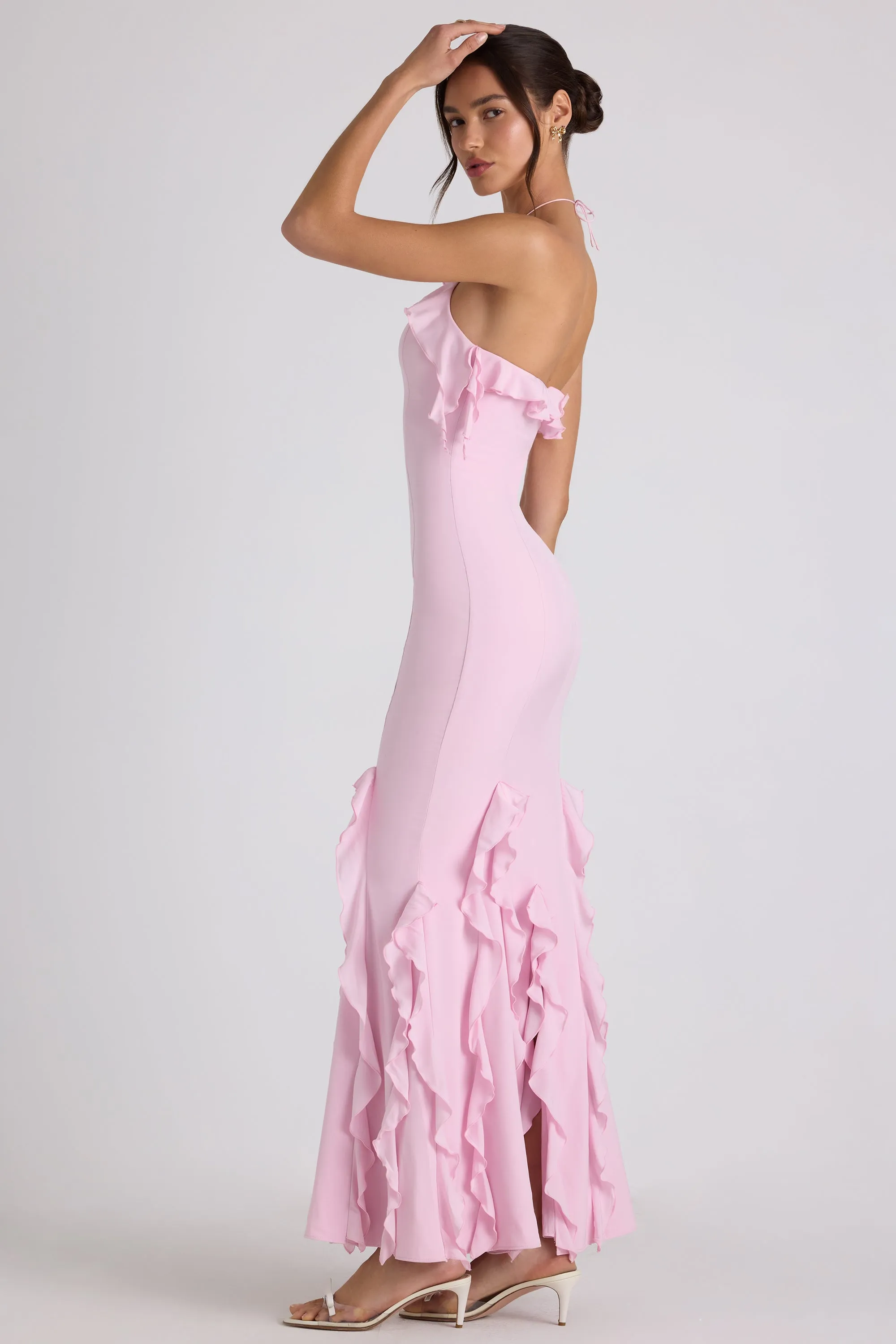Ruffle-Trim Halterneck Gown in Soft Pink sold by Oh Polly product image thumbnail 3
