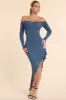 Long Sleeve Off-The-Shoulder Modal Cashmere Blend Maxi Dress in French Navy sold by Oh Polly
