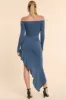 Long Sleeve Off-The-Shoulder Modal Cashmere Blend Maxi Dress in French Navy sold by Oh Polly