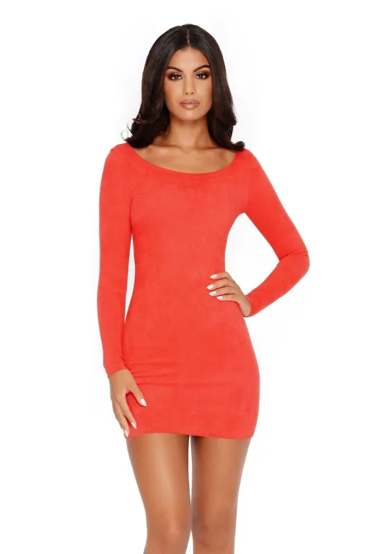 Per-suede Me Long Sleeve Suede Mini Dress in Orange sold by Oh Polly