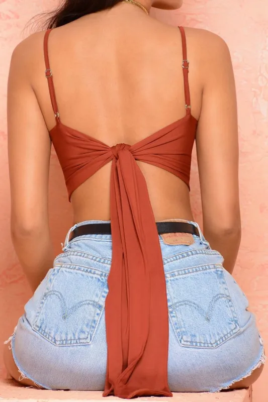 Strappy Days Tie Back Crop Top in Rust sold by Oh Polly