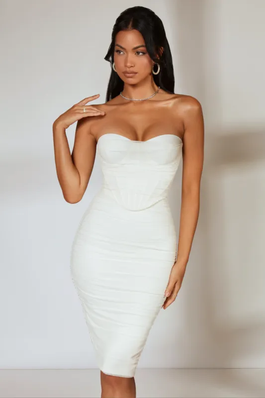 Corset Midi Dress in Ivory sold by Oh Polly