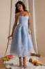 Strapless Corset Tulle Midi Dress in Blue sold by Oh Polly