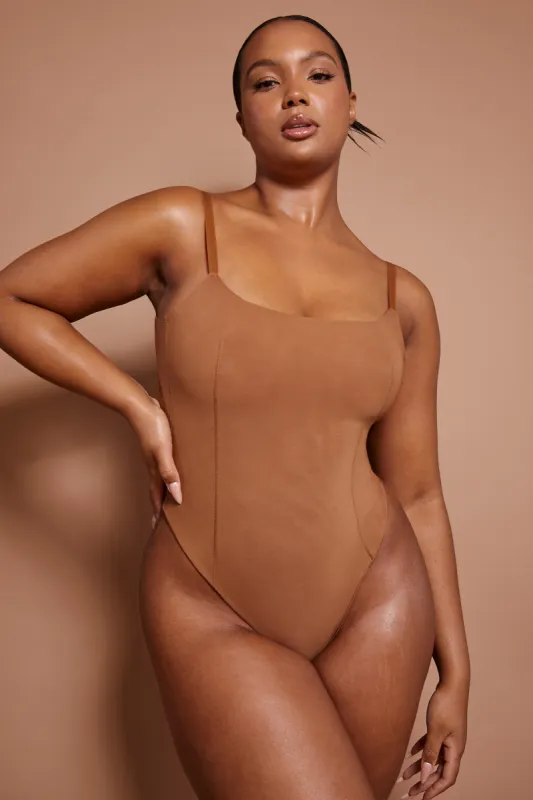 Soft Mesh Bodysuit in Almond sold by Oh Polly