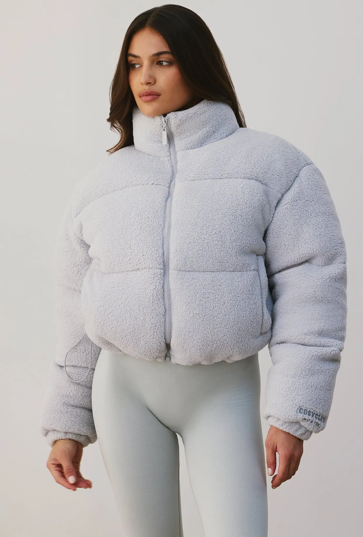 Terry Fleece Puffer Jacket in Grey sold by Oh Polly