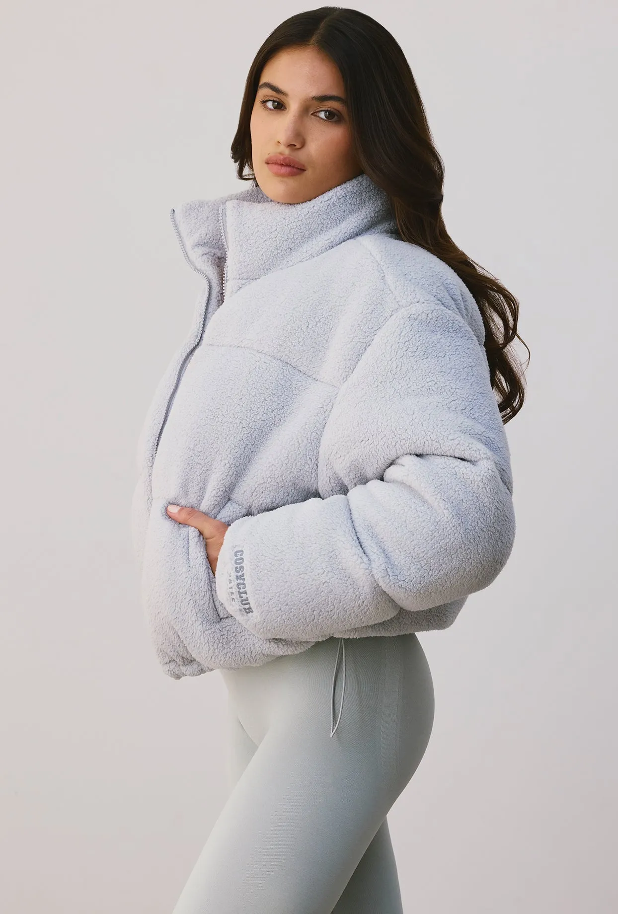 Terry Fleece Puffer Jacket in Grey sold by Oh Polly product image thumbnail 3
