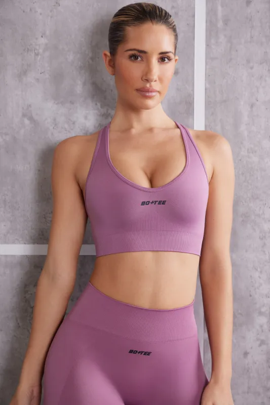 Plunge Neck Sports Bra in Mauve sold by Oh Polly