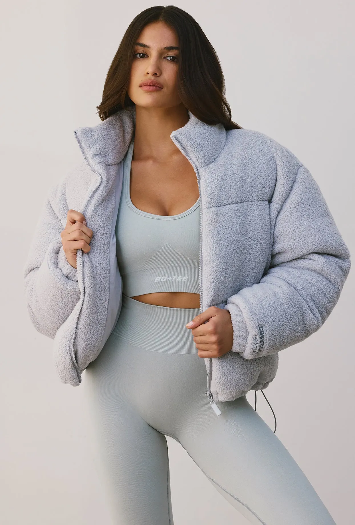 Terry Fleece Puffer Jacket in Grey sold by Oh Polly product image thumbnail 5