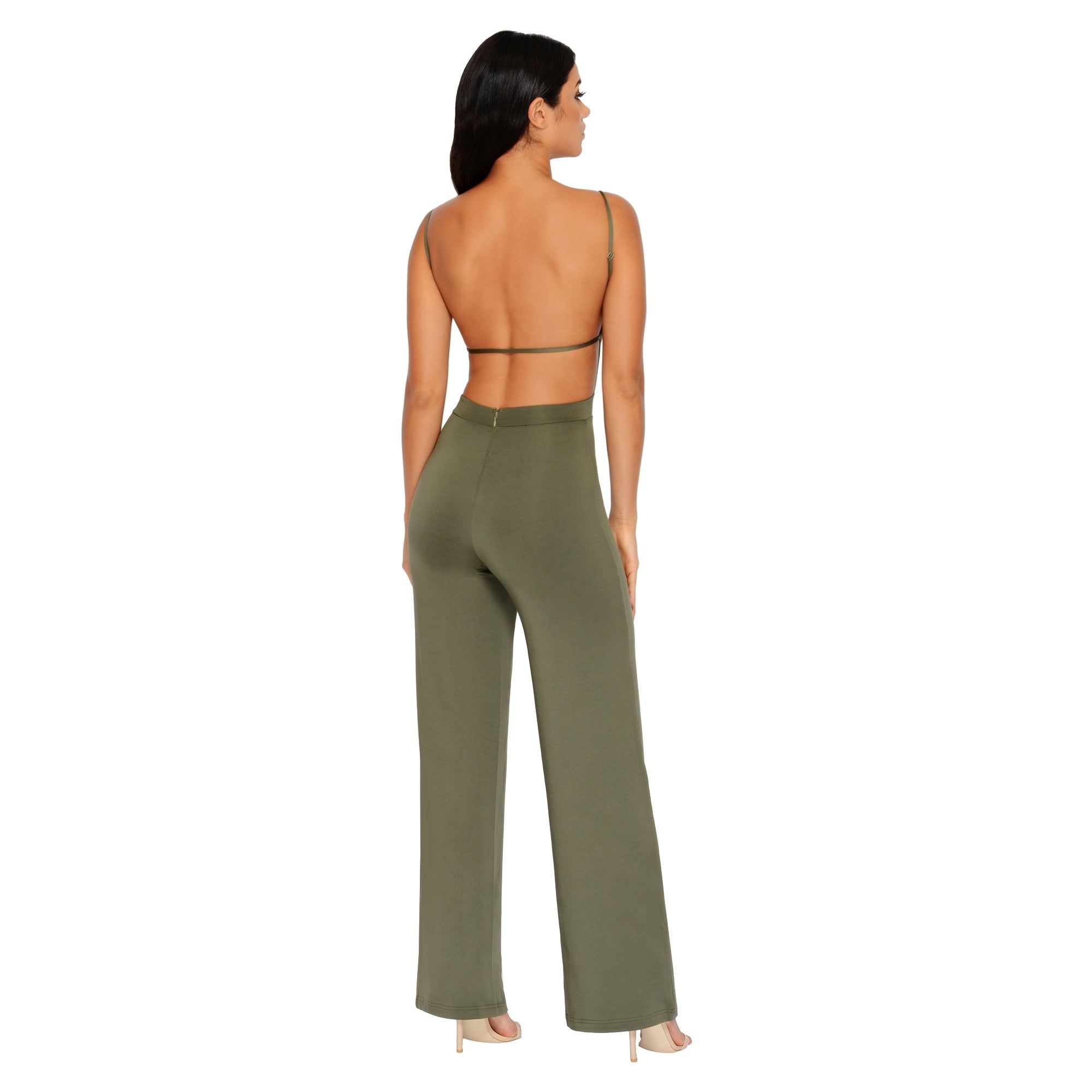 Go With The Flow Strappy Wide Leg Jumpsuit in Khaki sold by Oh Polly product image thumbnail 7