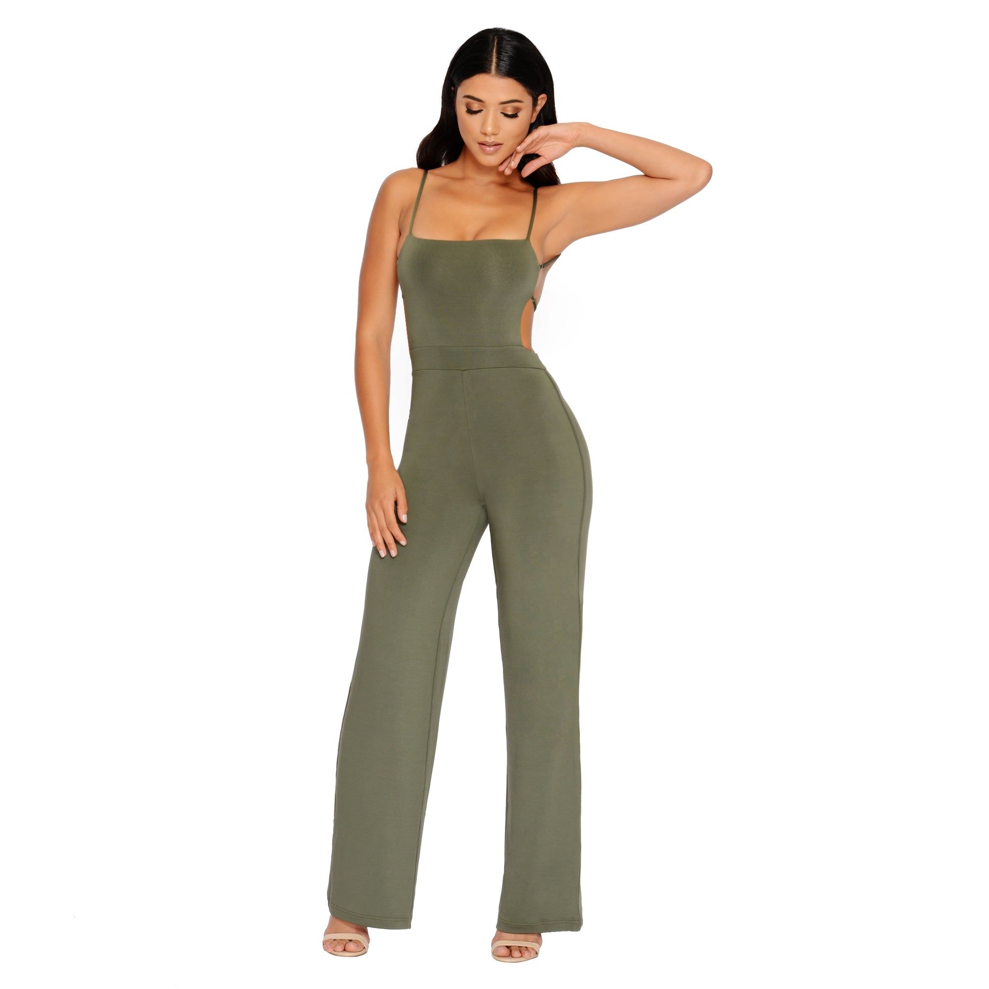 Go With The Flow Strappy Wide Leg Jumpsuit in Khaki sold by Oh Polly product image thumbnail 4
