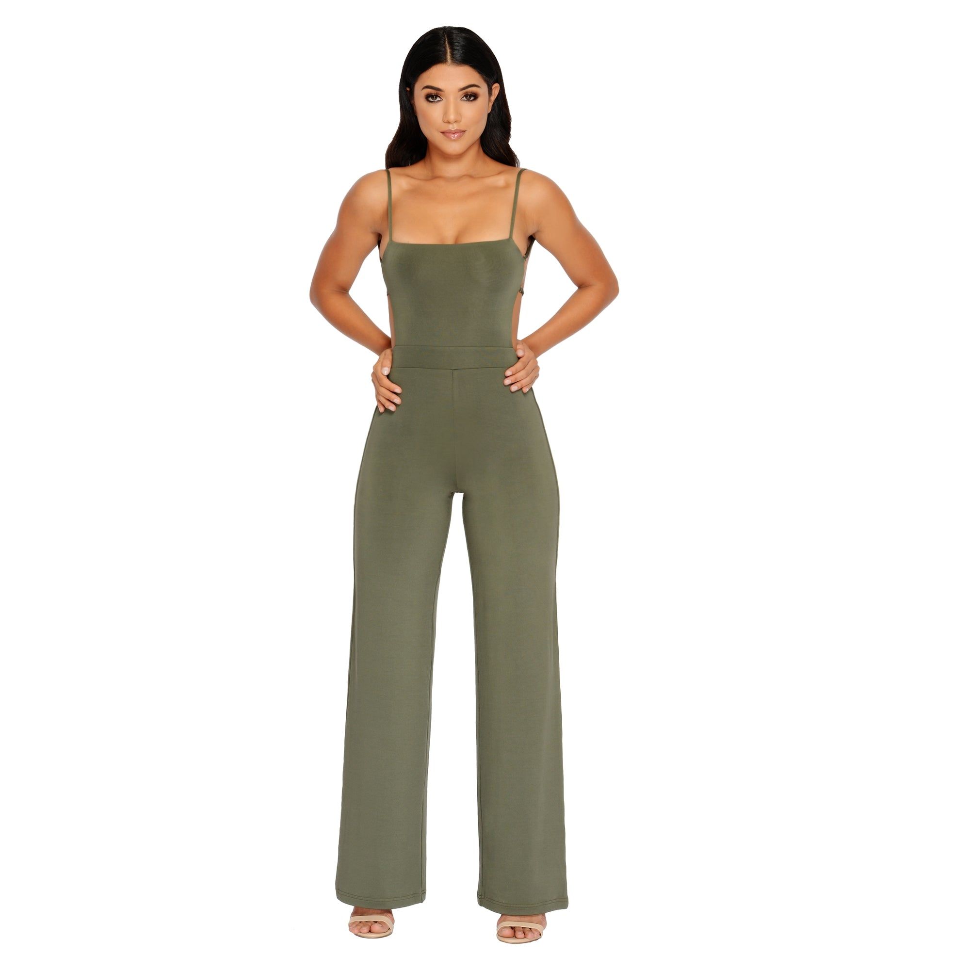 Go With The Flow Strappy Wide Leg Jumpsuit in Khaki sold by Oh Polly product image thumbnail 8