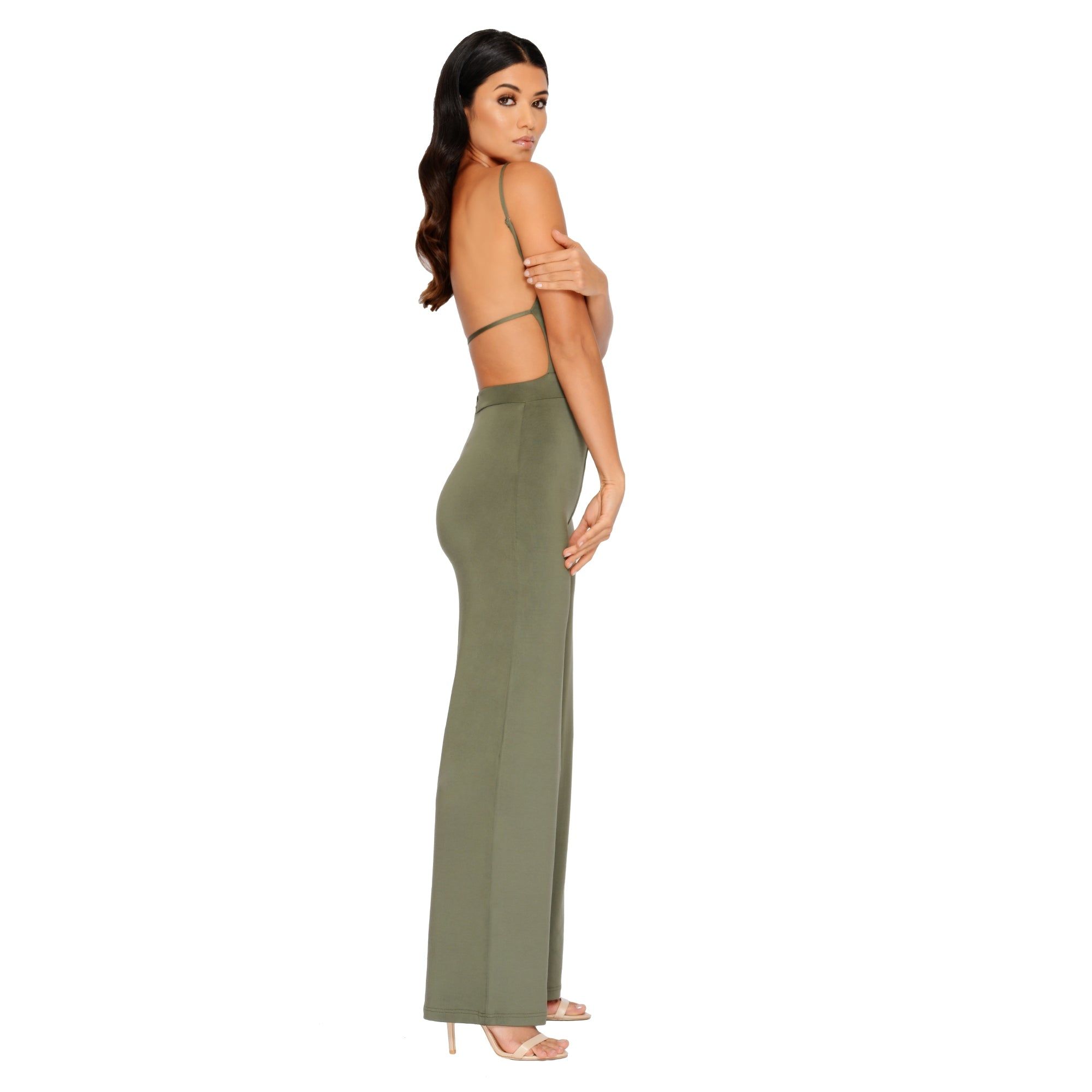 Go With The Flow Strappy Wide Leg Jumpsuit in Khaki sold by Oh Polly product image thumbnail 5