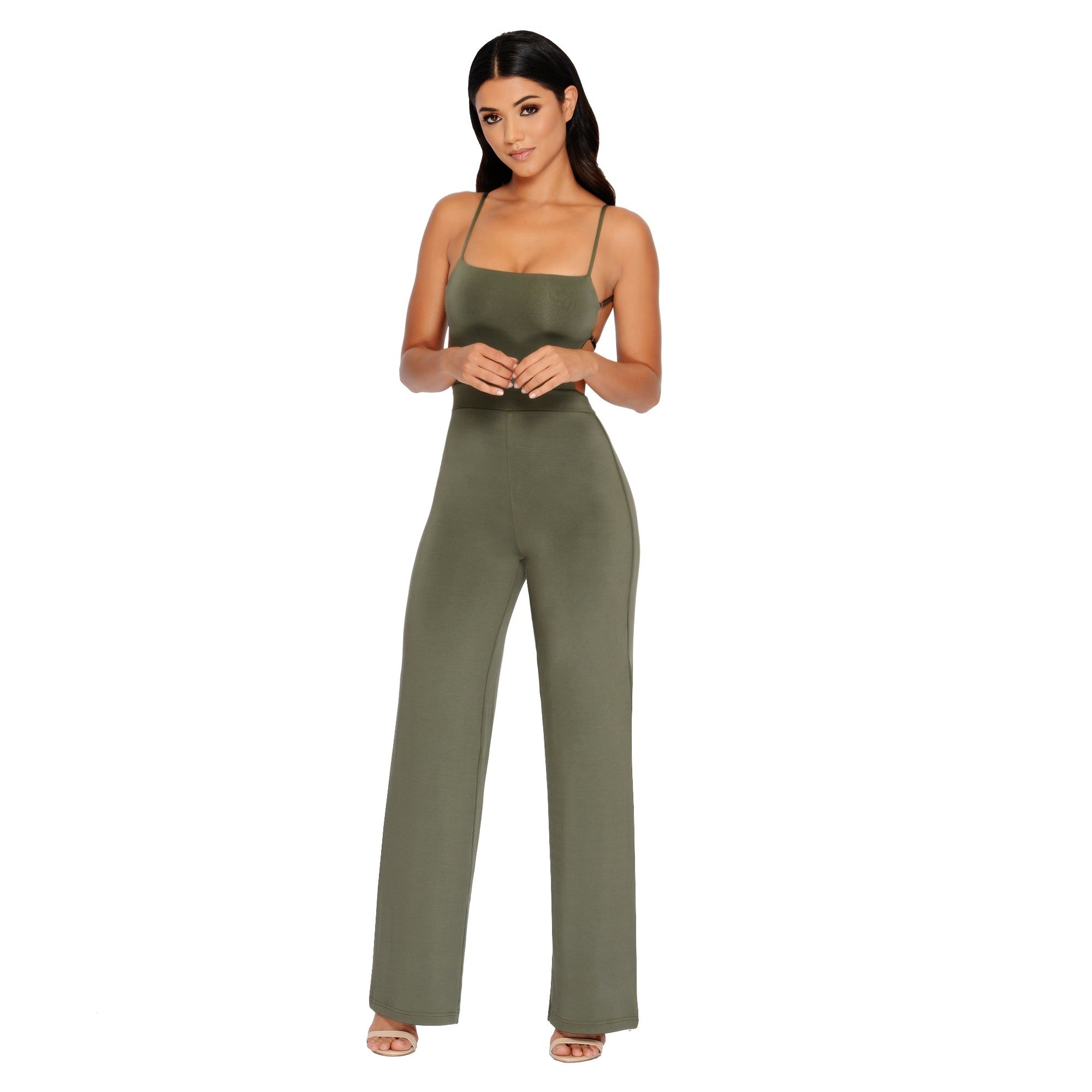 Go With The Flow Strappy Wide Leg Jumpsuit in Khaki sold by Oh Polly product image thumbnail 2