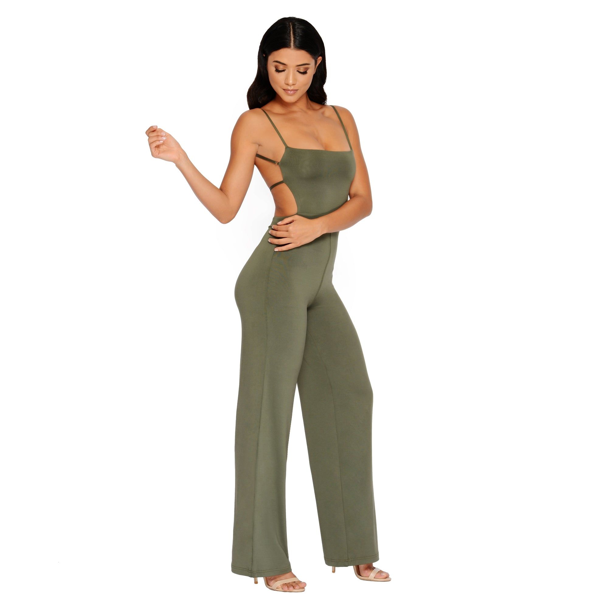 Go With The Flow Strappy Wide Leg Jumpsuit in Khaki sold by Oh Polly product image thumbnail 6