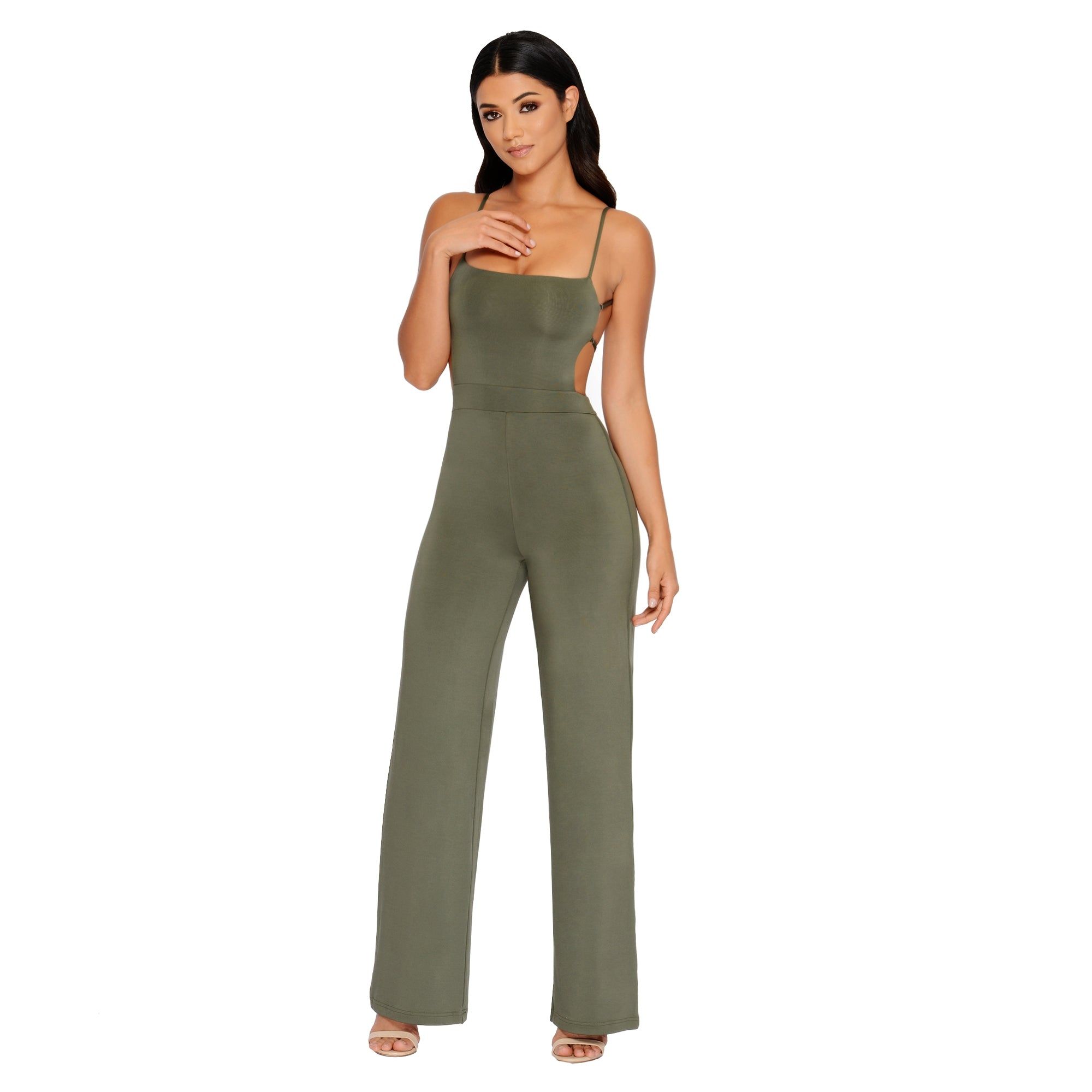 Go With The Flow Strappy Wide Leg Jumpsuit in Khaki sold by Oh Polly product image thumbnail 3