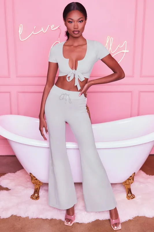 Laid Back Petite Wide Leg Trousers in Grey made by Oh Polly