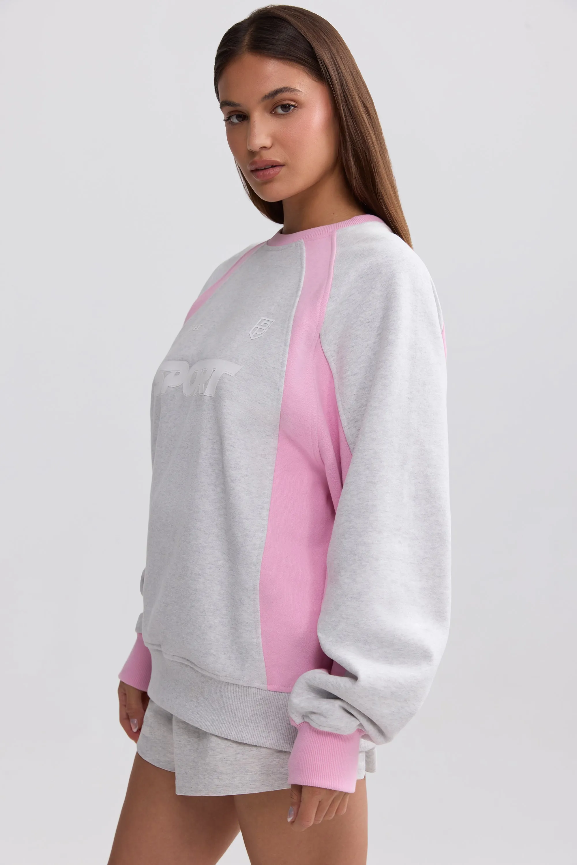 Soft Cotton Fleece Colourblock Oversized Sweatshirt in Grey Marl sold by Oh Polly product image thumbnail 3