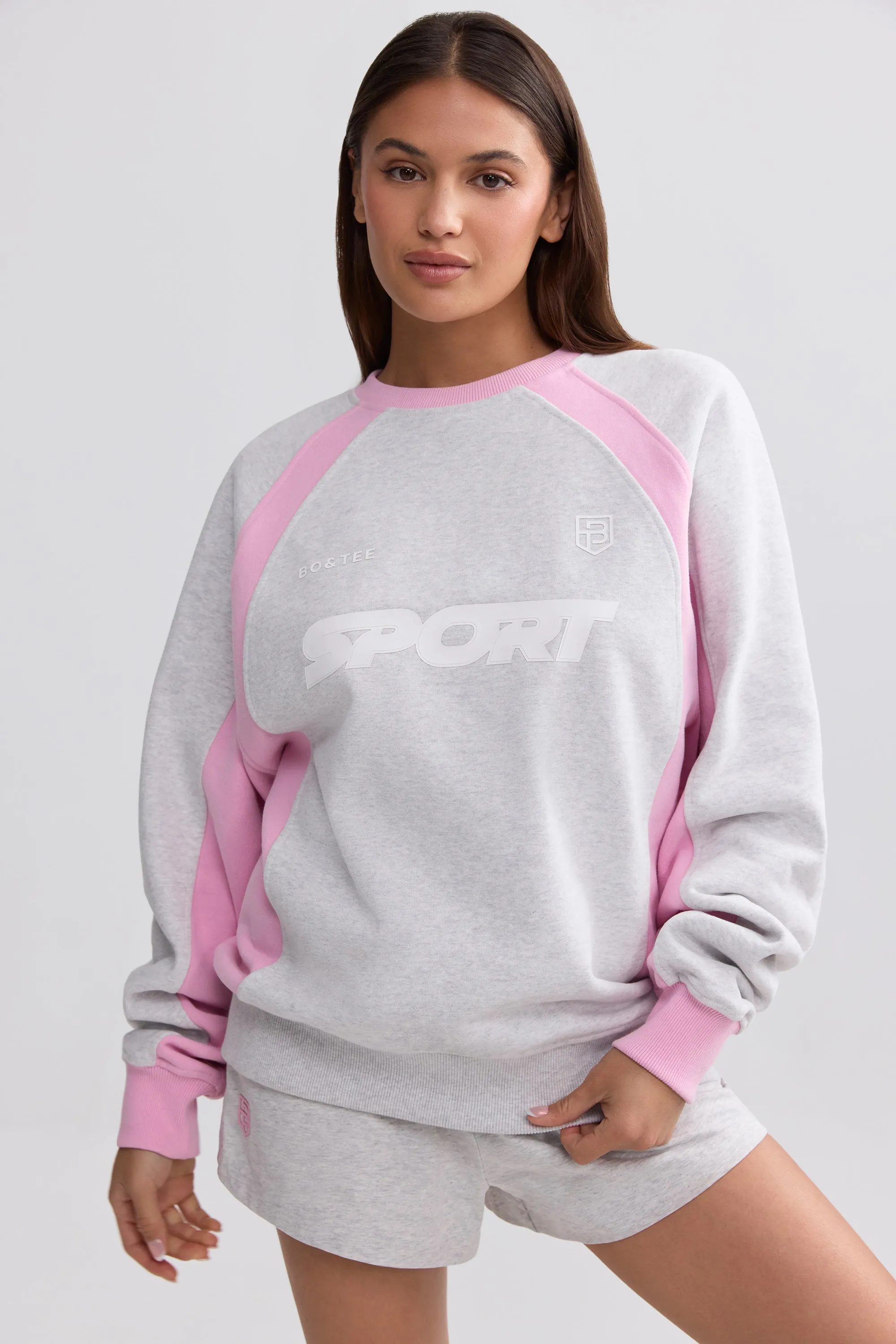 Soft Cotton Fleece Colourblock Oversized Sweatshirt in Grey Marl sold by Oh Polly product image thumbnail 5
