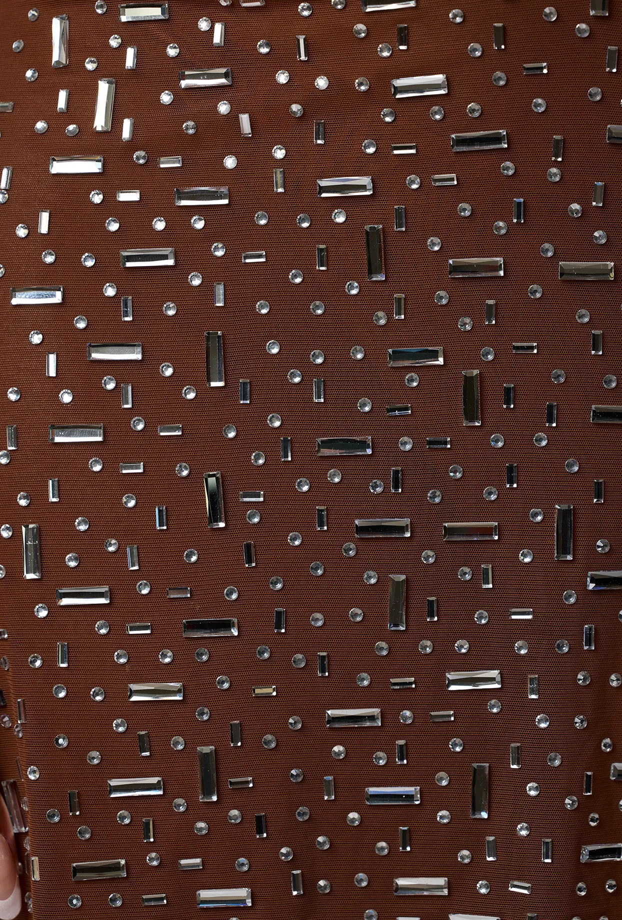 Sheer Embellished V Waist Mini Skirt in Mocha sold by Oh Polly product image thumbnail 4