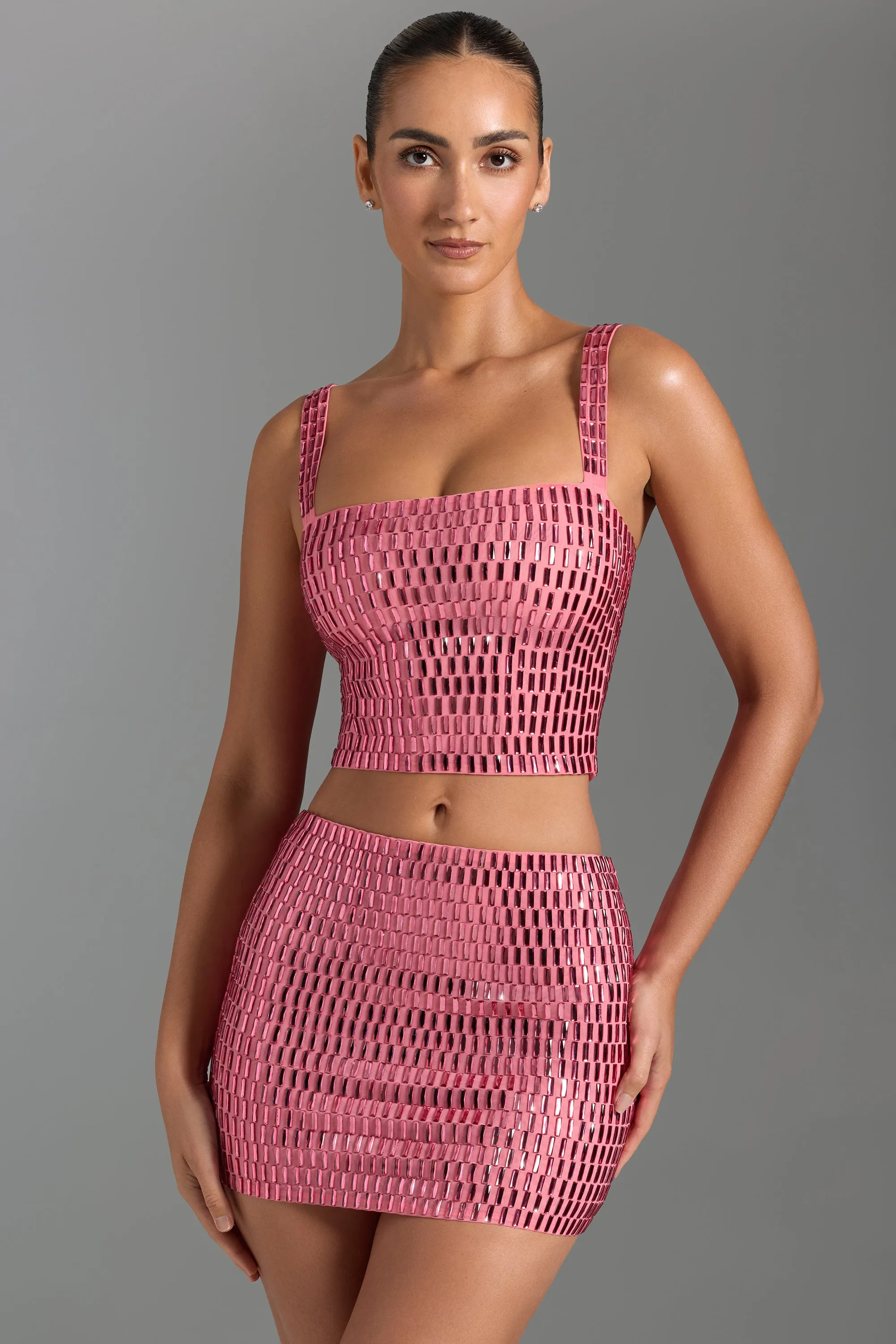 Embellished Low-Rise Micro Mini Skirt in Watermelon sold by Oh Polly product image thumbnail 5