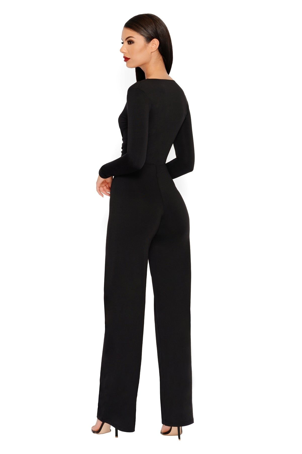 Flow Your Own Way Plunging Wide Leg Jumpsuit in Black sold by Oh Polly product image thumbnail 2