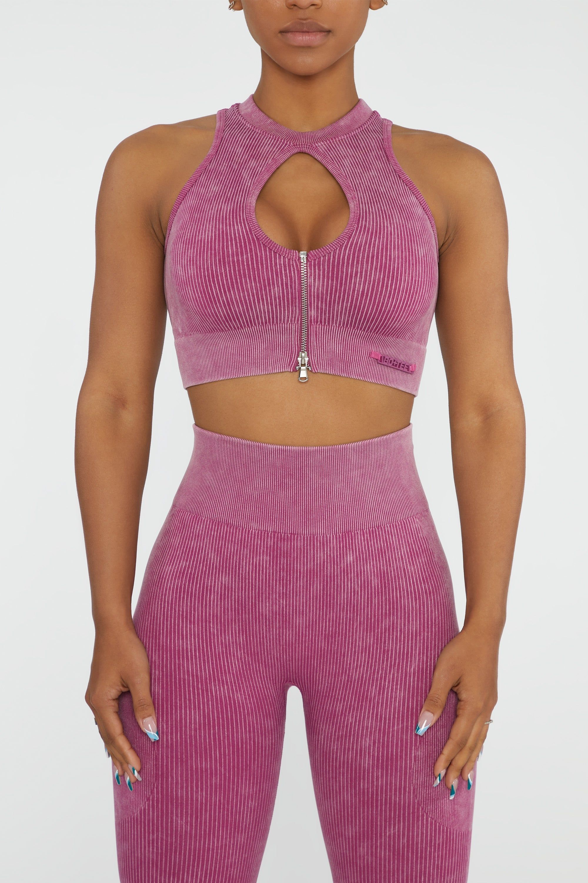 Keyhole Zip Crop Top in Dark Pink sold by Oh Polly product image thumbnail 2
