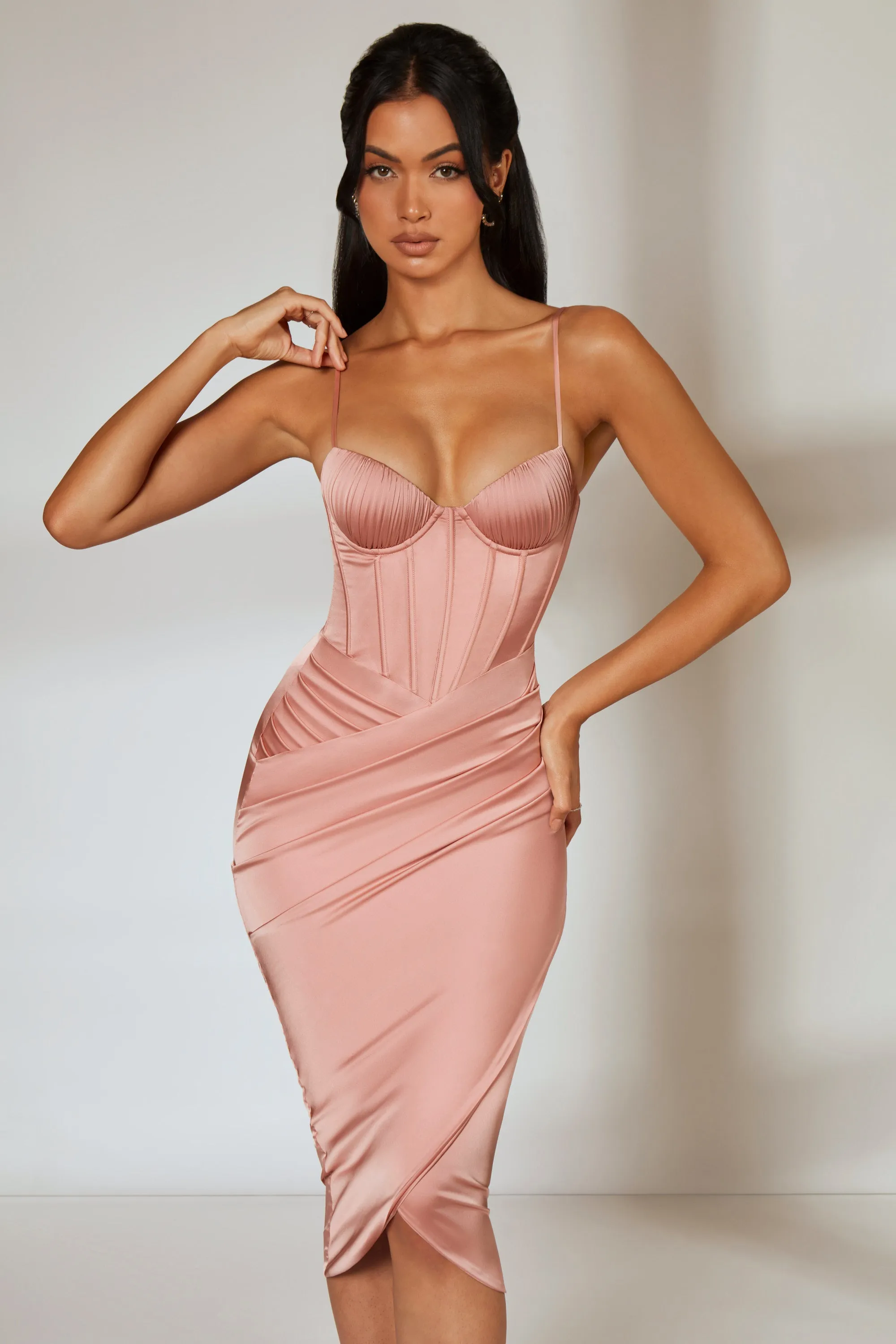 draped skirt corset midi dress Aidia Midi Dress - Off Shoulder Draped Corset Dress in Black
