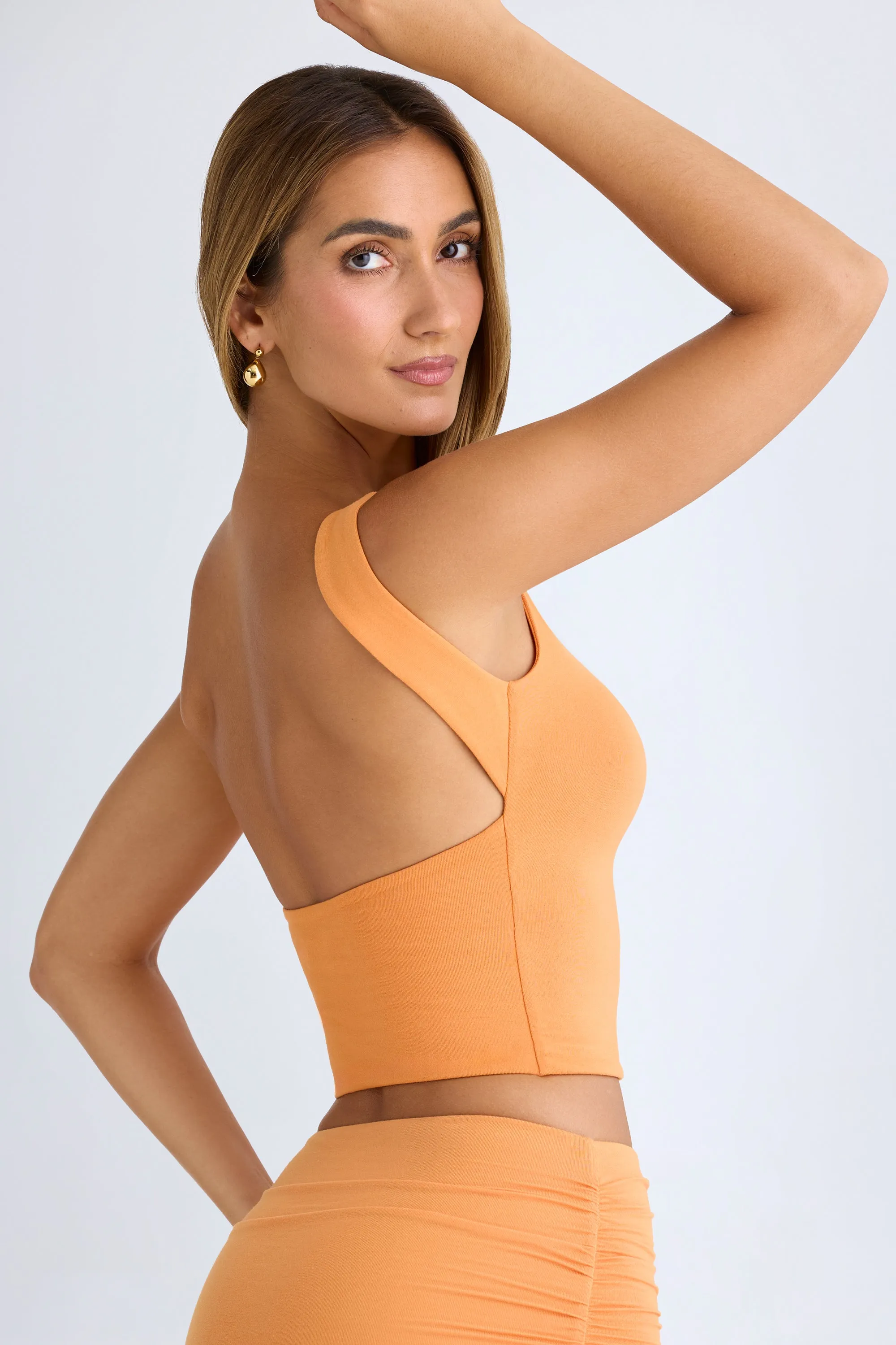 High Neck Open Back Crop Top in Sunset Orange sold by Oh Polly product image thumbnail 3