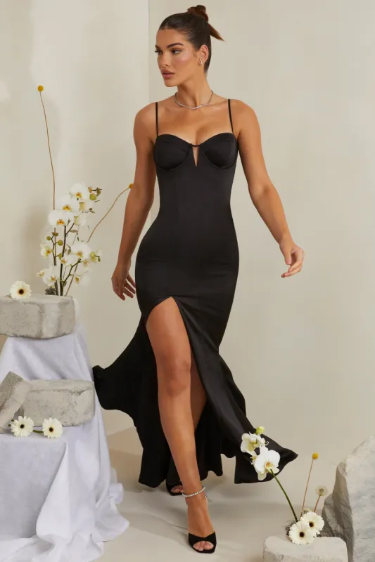 Cut Out Fishtail Maxi Dress in Black sold by Oh Polly