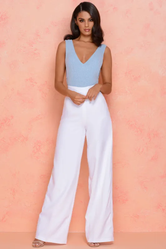 Knit Or Miss Scoop Back Ribbed Thong Bodysuit in Light Blue sold by Oh Polly