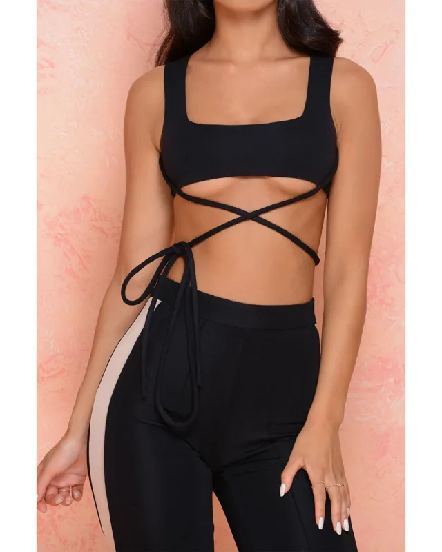 Hold The Line Underbust Criss Cross Crop Top in Black sold by Oh Polly