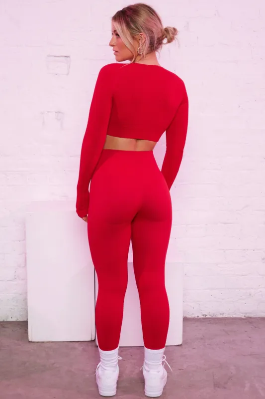 Express Yourself Ribbed Long Sleeve Crop Top in Red sold by Oh Polly