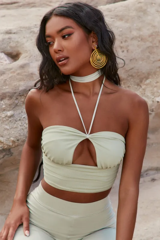 Strappy Choker Neck Crop Top in Khaki sold by Oh Polly