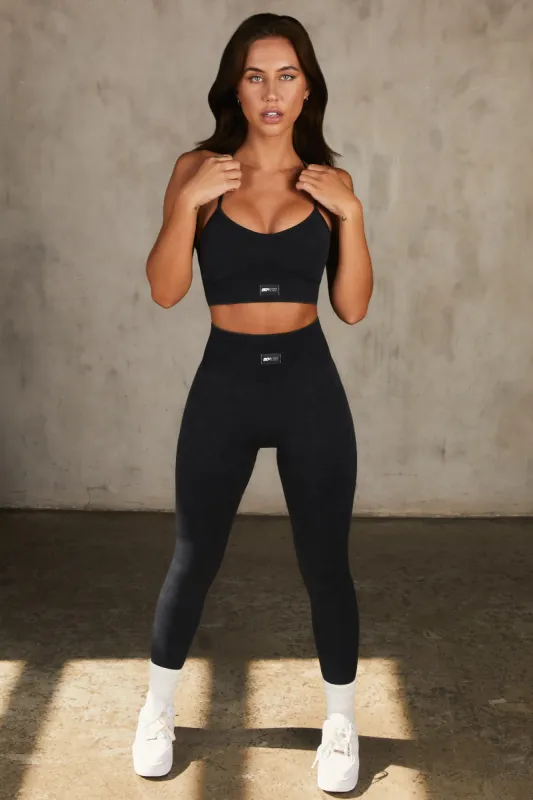 Oxygen Seamless Acid Wash Sports Bra in Black sold by Oh Polly