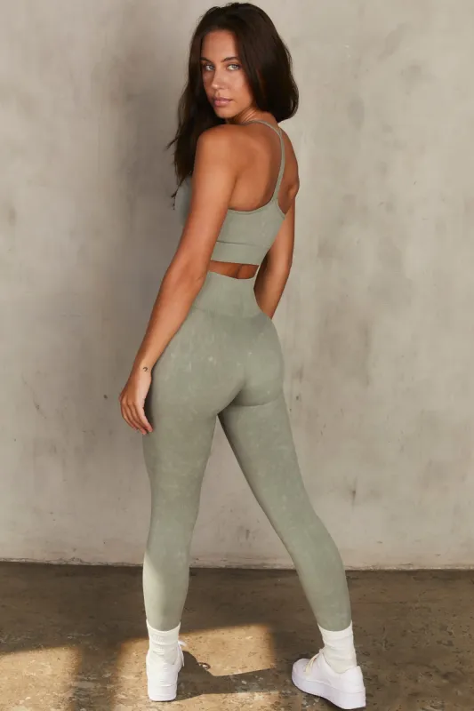 Reflex Petite Seamless Acid Wash Leggings in Sage made by Oh Polly