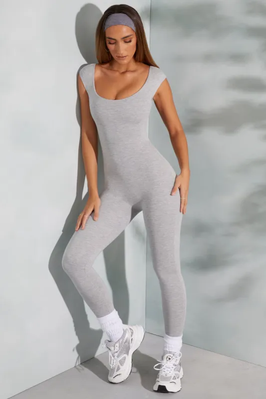 Tall Open Back Scoop Neck Jumpsuit in Marled Grey sold by Oh Polly