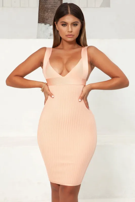 Fit The Bill Bandage Midi Dress in Peach sold by Oh Polly