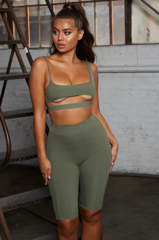 Caught Short High Waisted Cycle Shorts in Khaki sold by Oh Polly