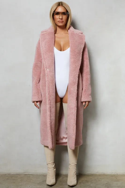 Bear Oversized Boyfriend Coat in Blush sold by Oh Polly
