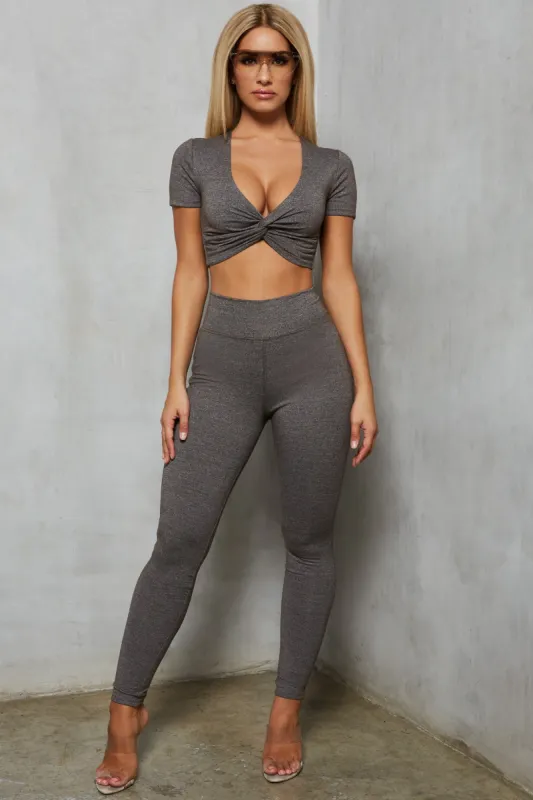 Clean Cut Twist Front Crop Top in Charcoal sold by Oh Polly