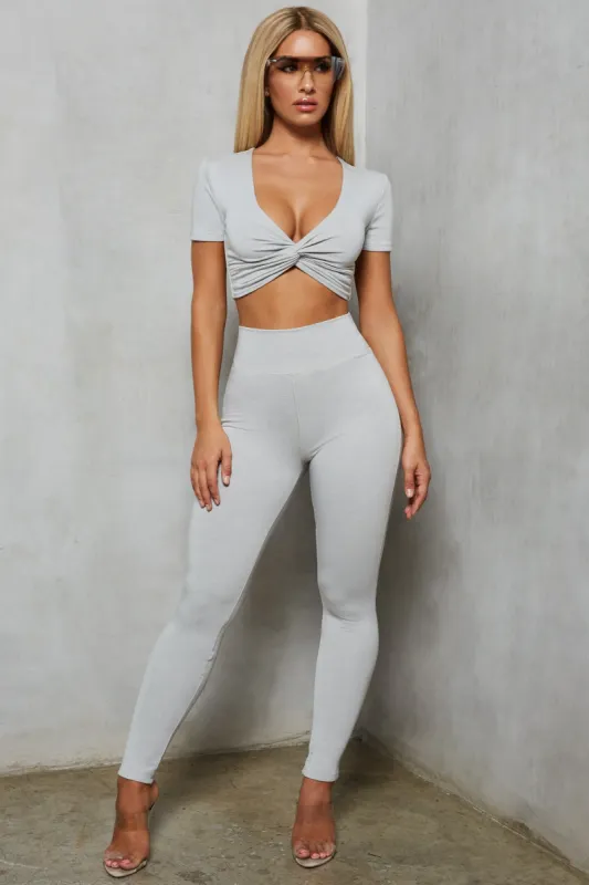 Clean Cut Twist Front Crop Top in Grey sold by Oh Polly