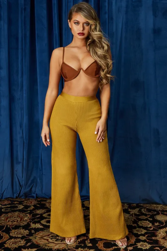 Body Language High Waisted Bandage Flares in Mustard sold by Oh Polly